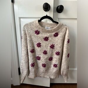 Frnch taupe sweater with flower stitching mulberry embroidery